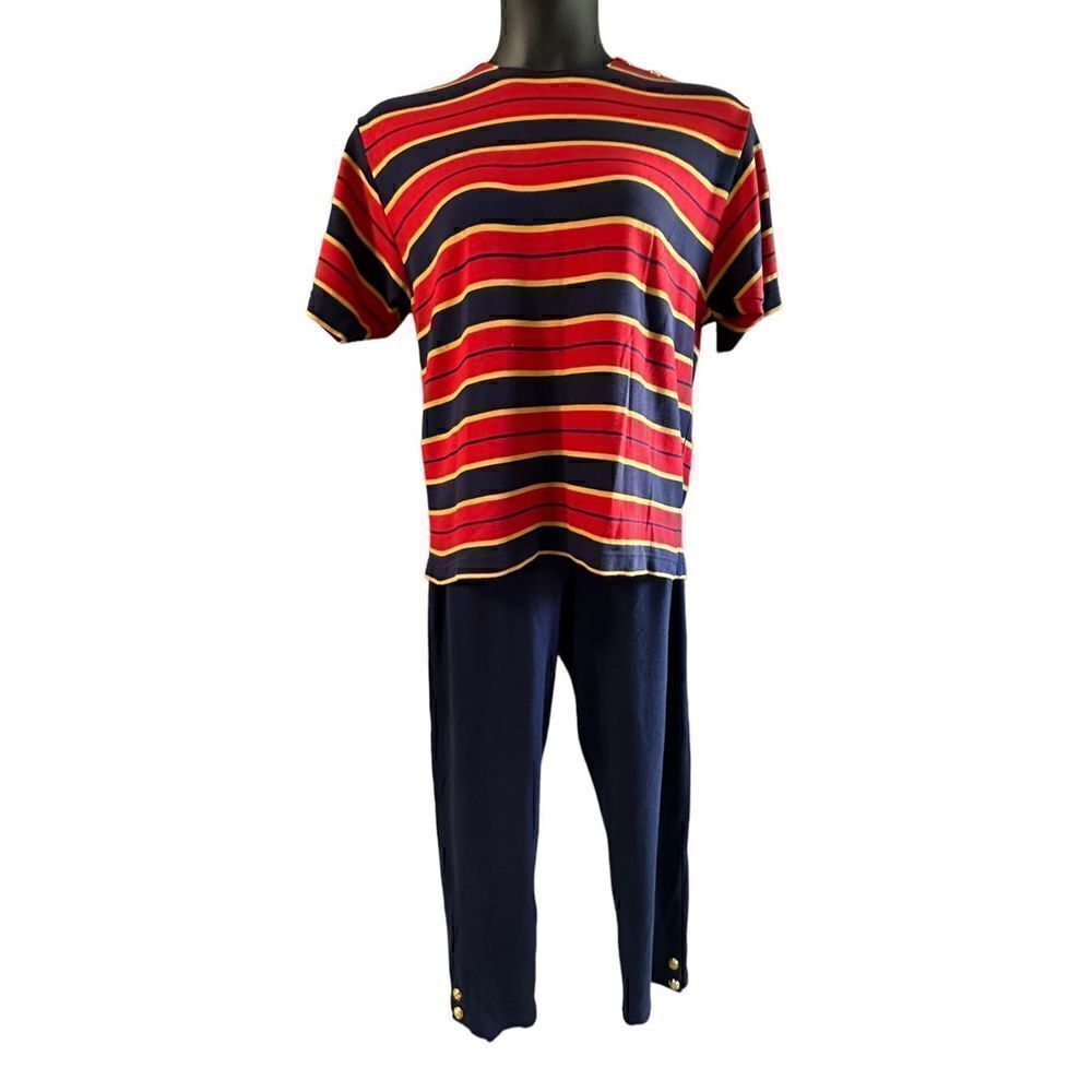 CHAUS Vintage 80's Women's Red & Black Striped Top Size L & Pull On Pant M